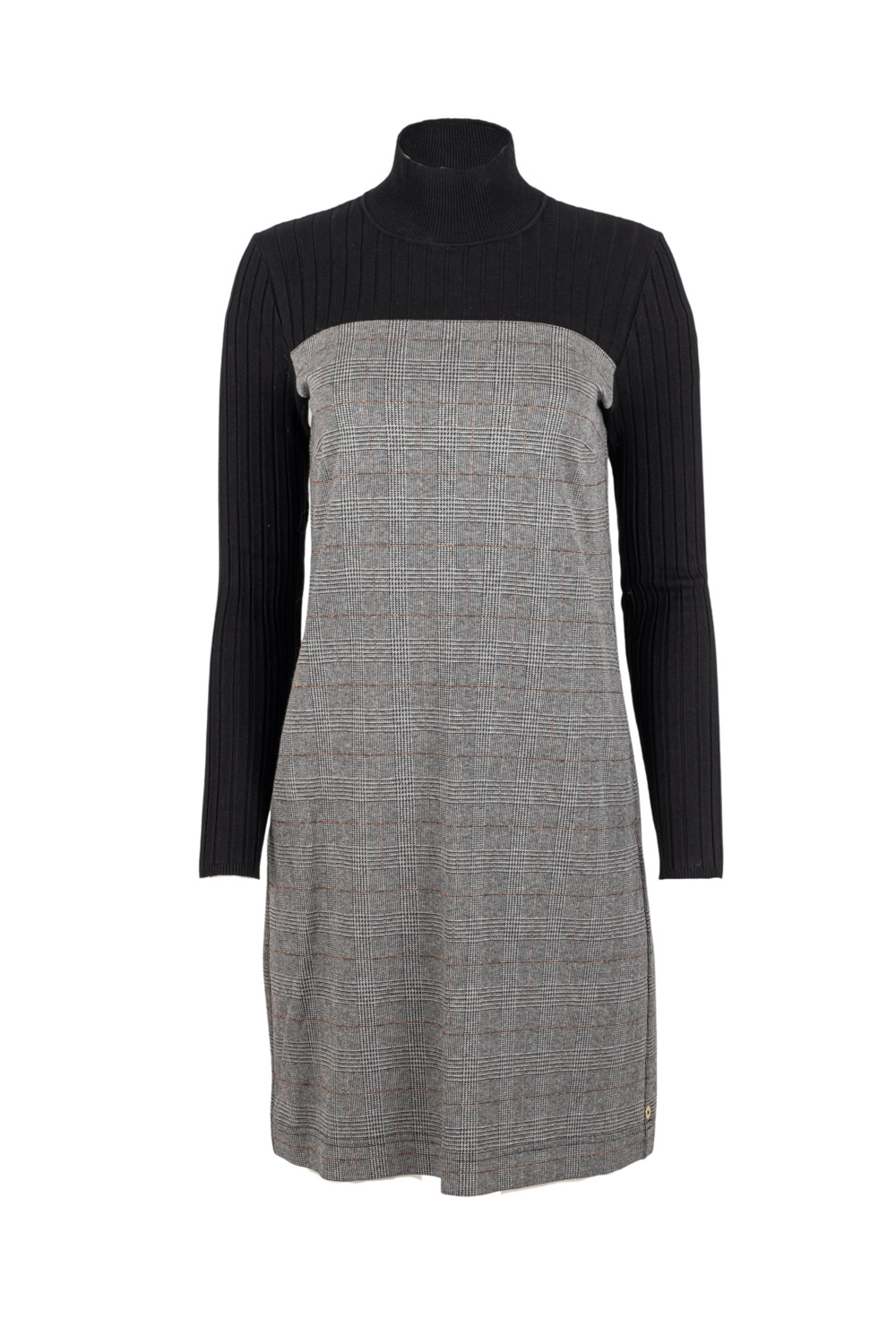 Shift Jersey “Prince de Galles” Dress with Knitted Neckline and Sleeves-PENNY BLACK