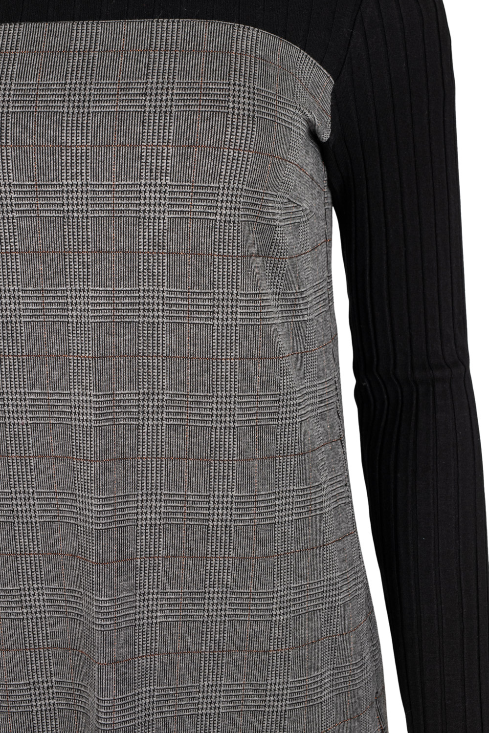Shift Jersey “Prince de Galles” Dress with Knitted Neckline and Sleeves-PENNY BLACK