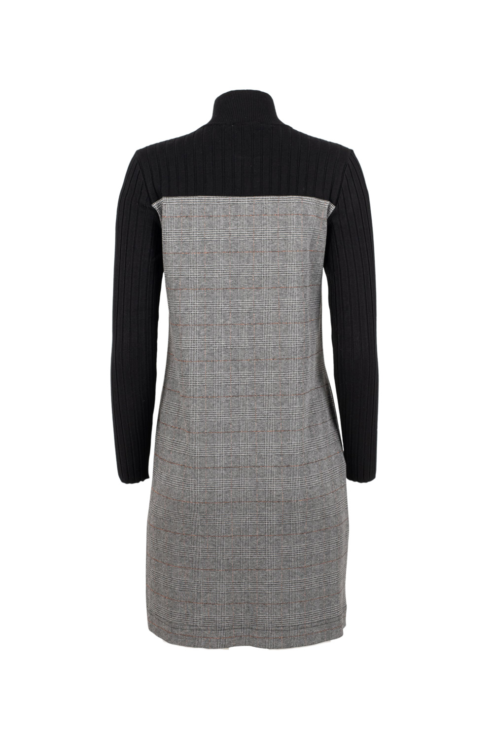 Shift Jersey “Prince de Galles” Dress with Knitted Neckline and Sleeves-PENNY BLACK