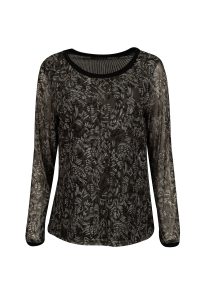 Image of Mesh Sheer Printed Double Blouse with Incorporated Necklace