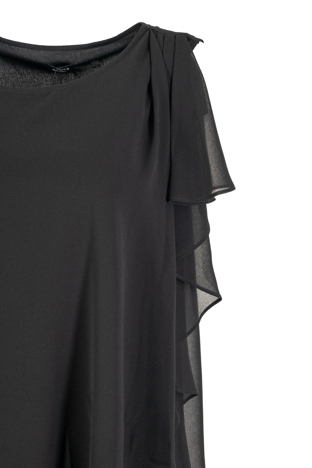 A-Line Blouse with Sheer Overlay and Side Flounce