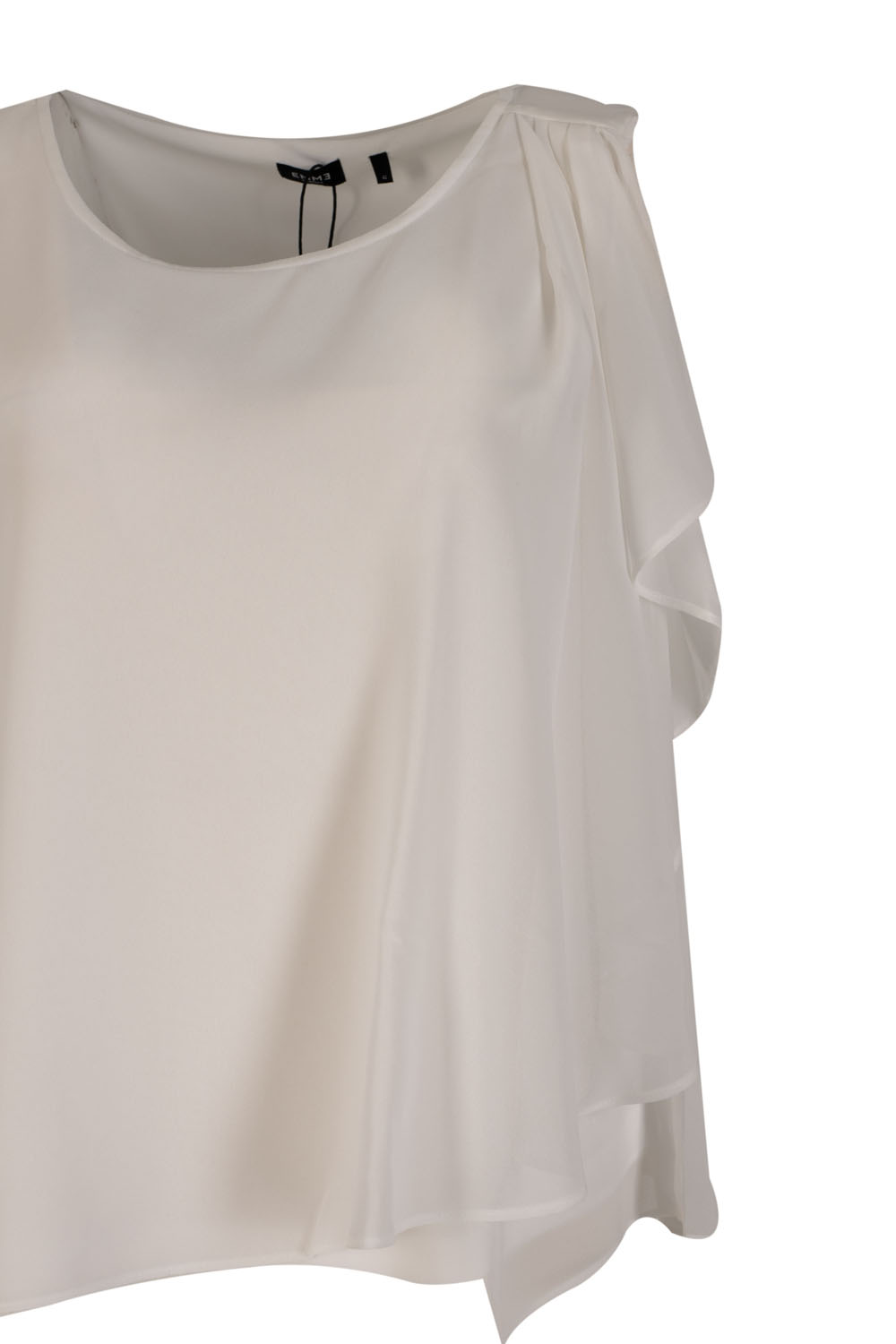 A-Line Blouse with Sheer Overlay and Side Flounce