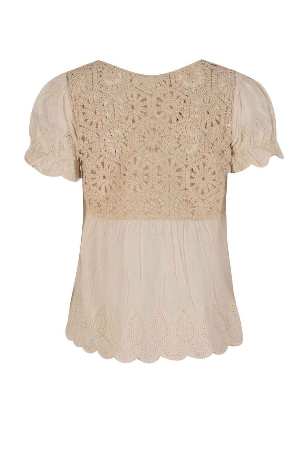 Puffed Sleeved Scaloped Blouse with ‘Crochet’ Top