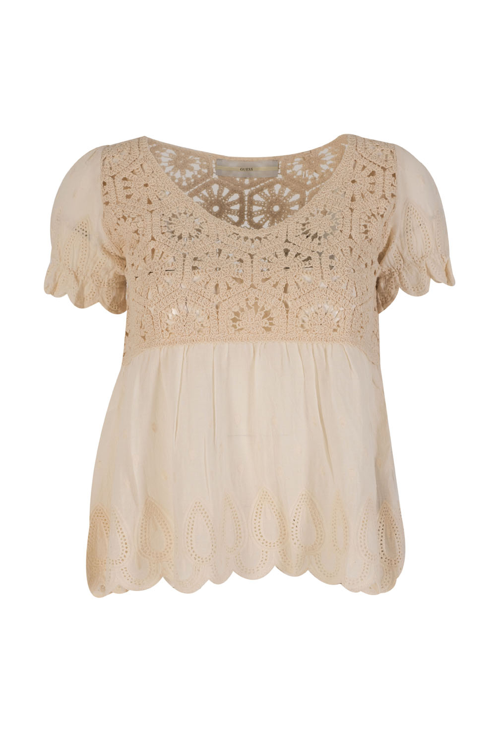 Puffed Sleeved Scaloped Blouse with ‘Crochet’ Top