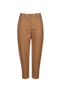 Image of Faux Leather Carrot Trousers with Front Seam and Pockets