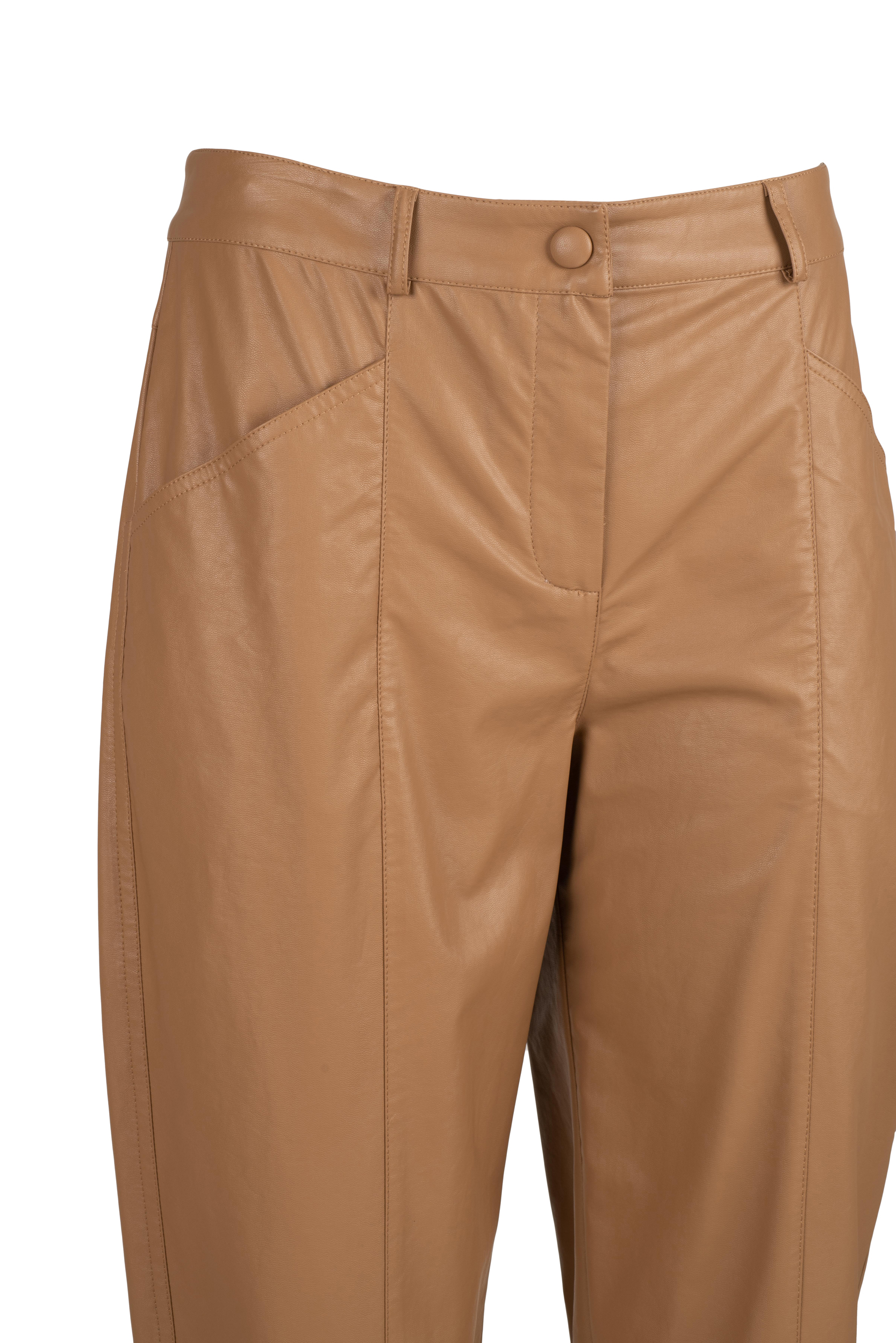 Faux Leather Carrot Trousers with Front Seam and Pockets
