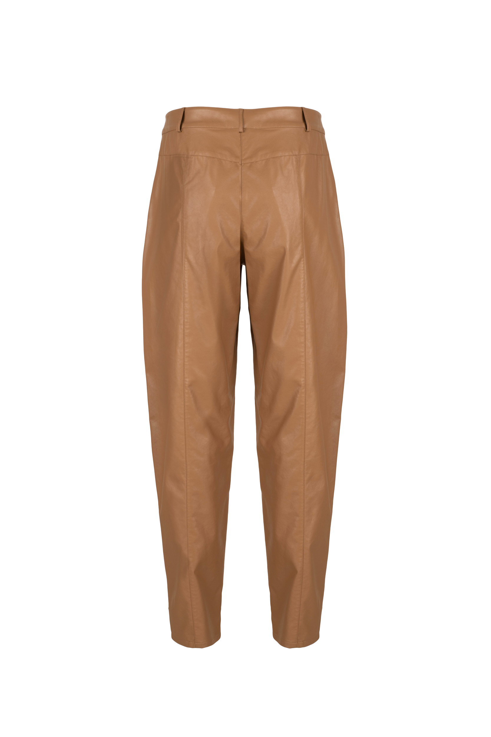 Faux Leather Carrot Trousers with Front Seam and Pockets