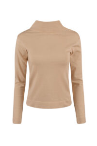 Image of Long Sleeve Polo Neck Blouse with Hi-Lo & Tying Detail