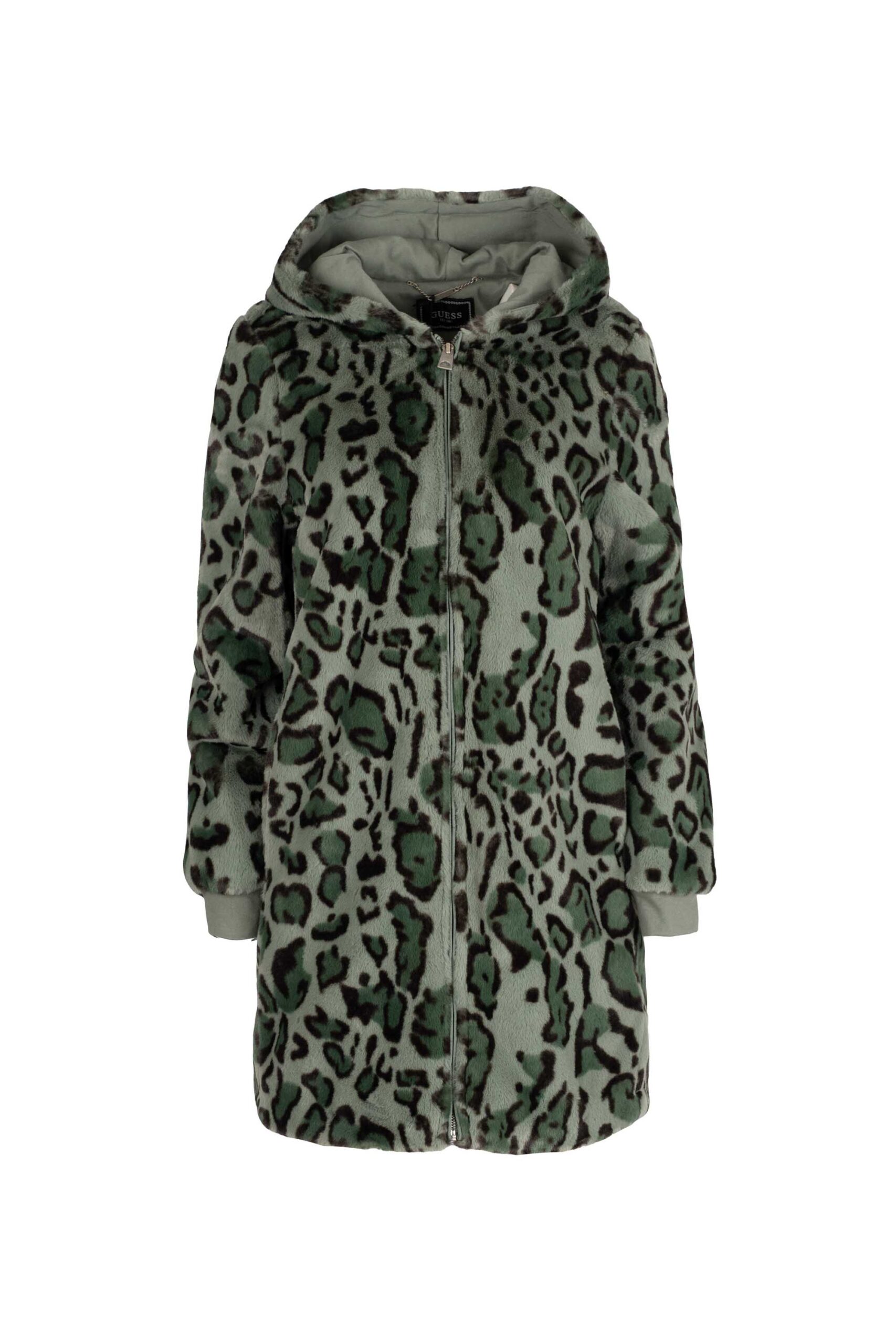 Large Animal Print Hooded Teddy Duster Coat with Zip and Side Pockets