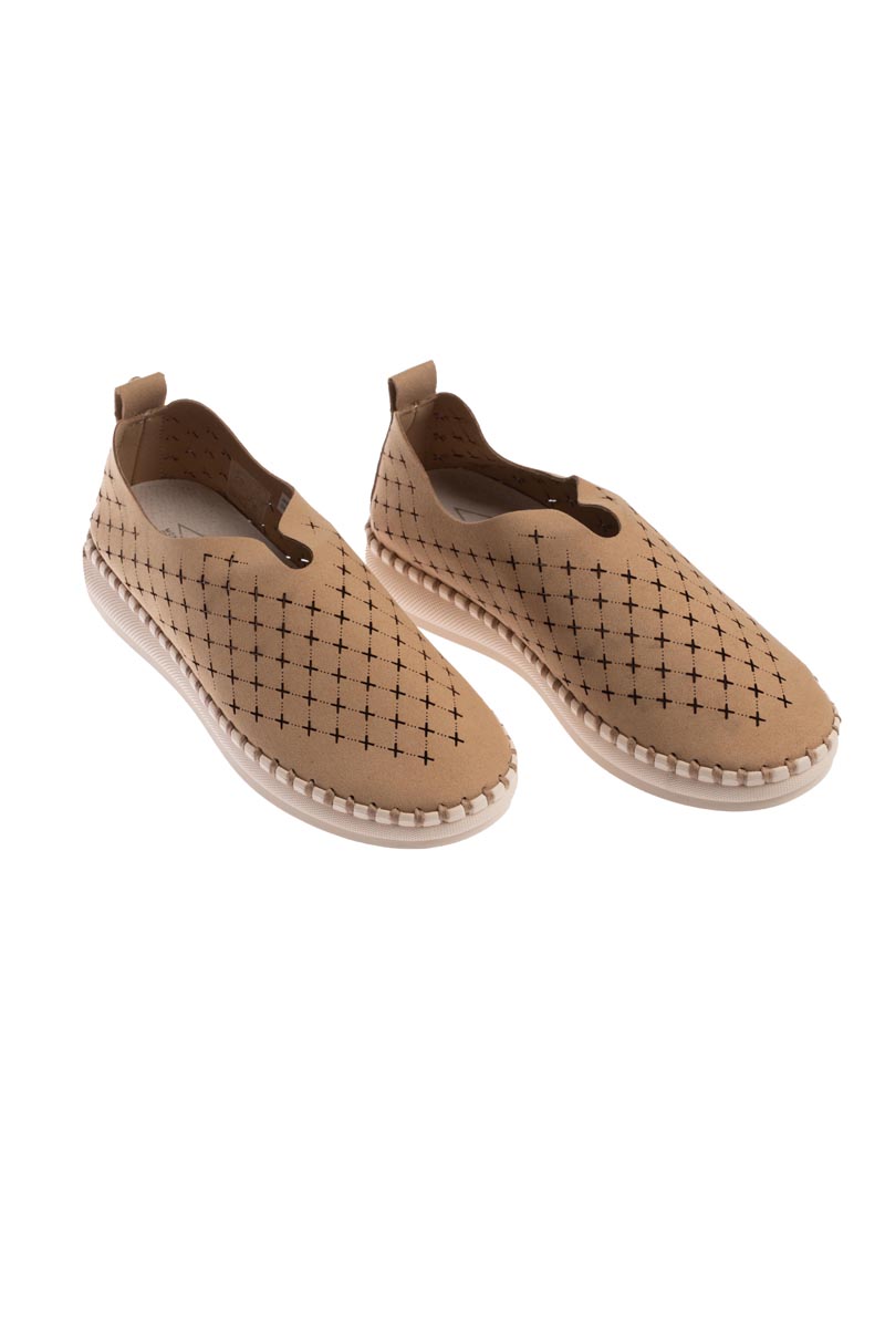 Nubuck Patterned Soft Sneakers with Contrasting Elastic Sole