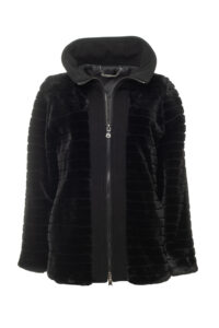 Image of Fleece Black Jacket with Smooth Faux Fur Panels and Zip Fastening