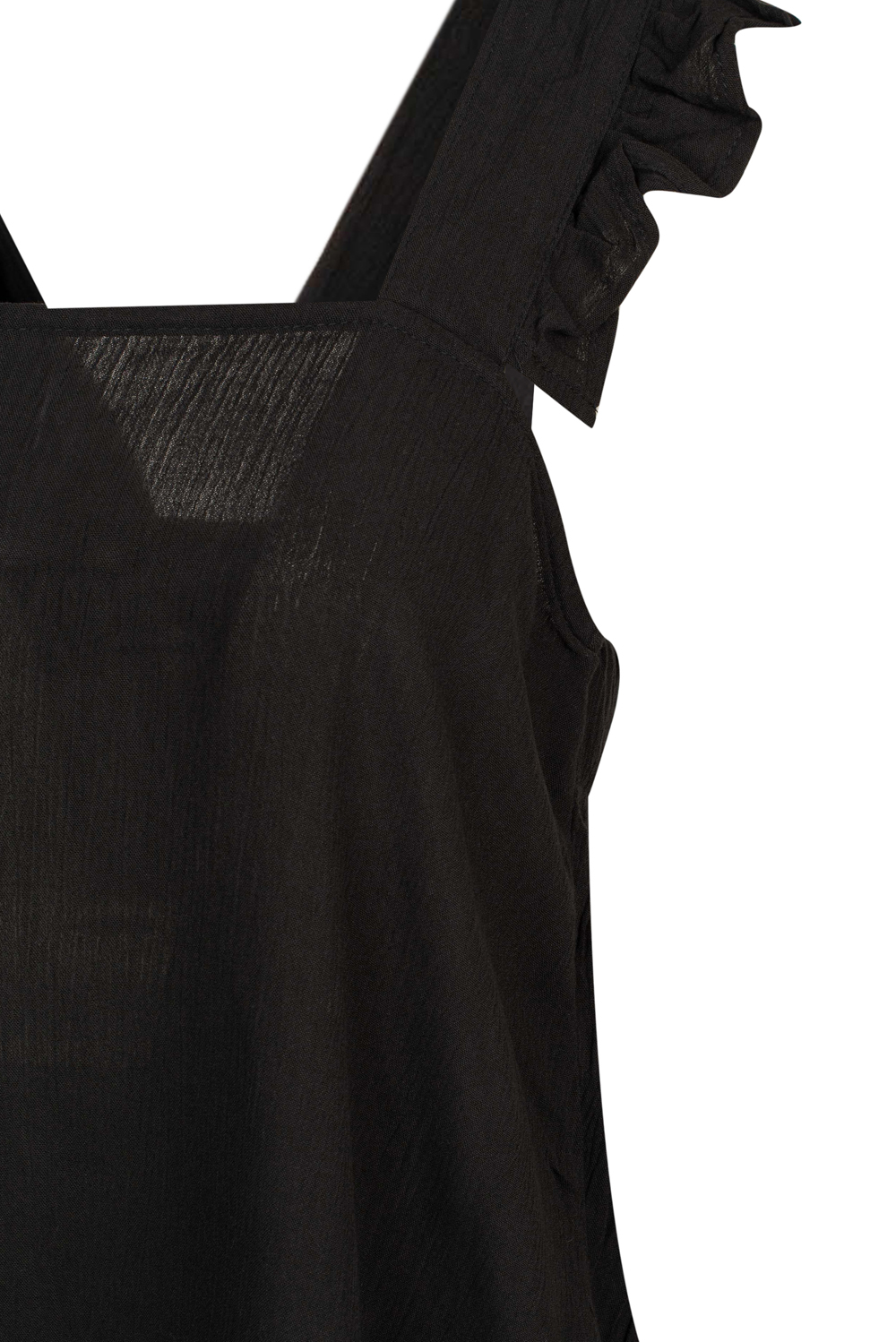 Textured Top with Elasticated Back Ruching and Irregular Frilled Straps