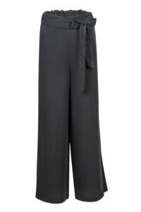 Image of Wide-Legged Soft Trousers with Ruched Elasticated Waistband and Waist Tying Detail