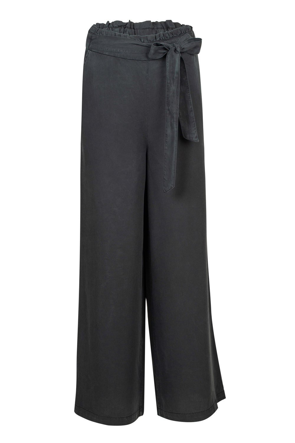 Wide-Legged Soft Trousers with Ruched Elasticated Waistband and Waist Tying Detail