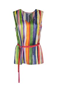 Image of V Neck Striped Multicolor Tank Top with Tie Belt