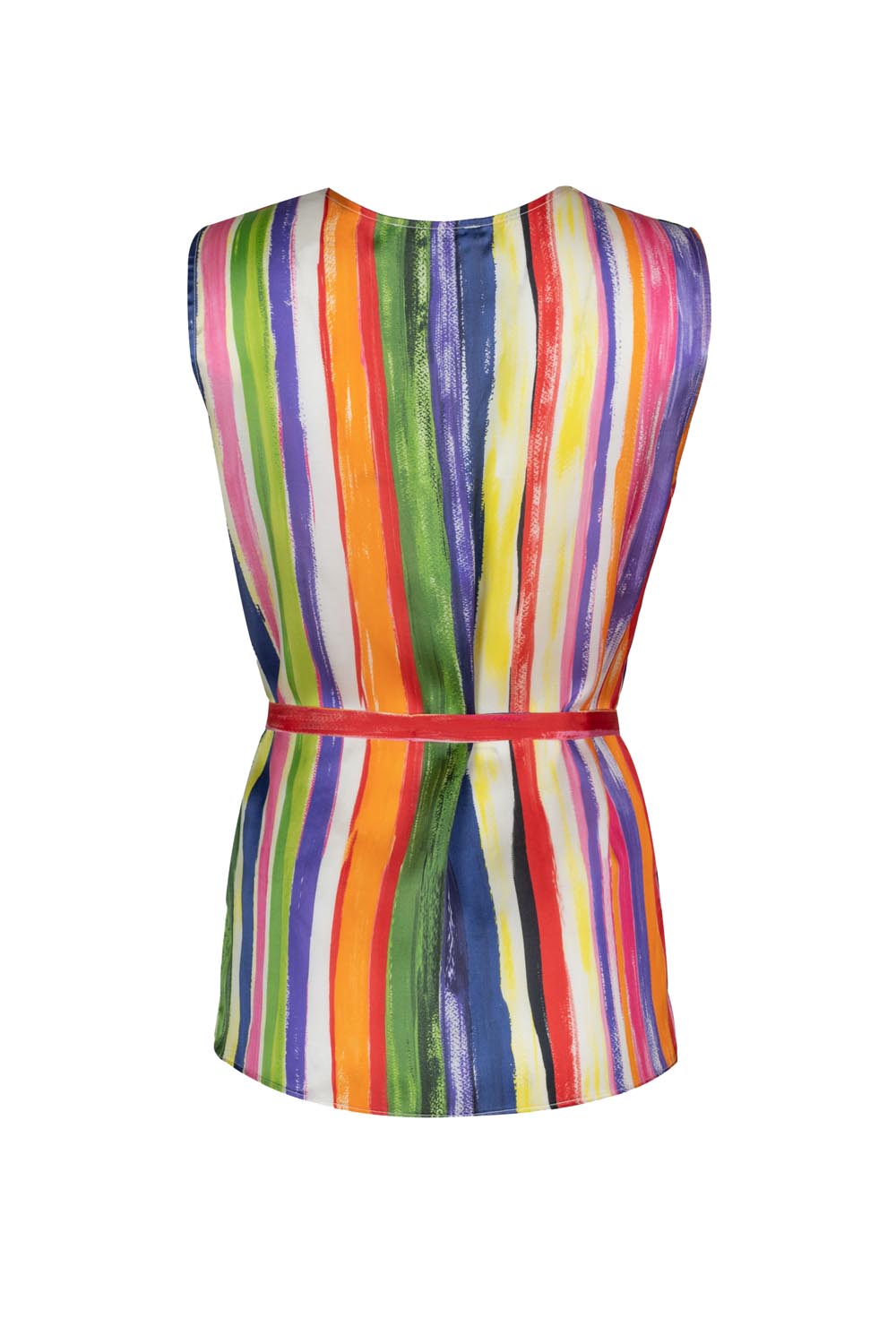V Neck Striped Multicolor Tank Top with Tie Belt