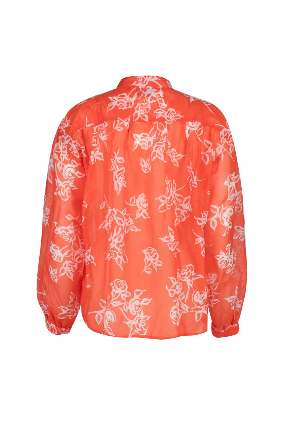 Oversized Grandpa Sheer Floral Shirtblouse with Puffed Sleeves