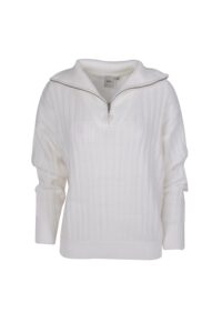 Image of High Open Neck Wide Rib Sweater with Zip