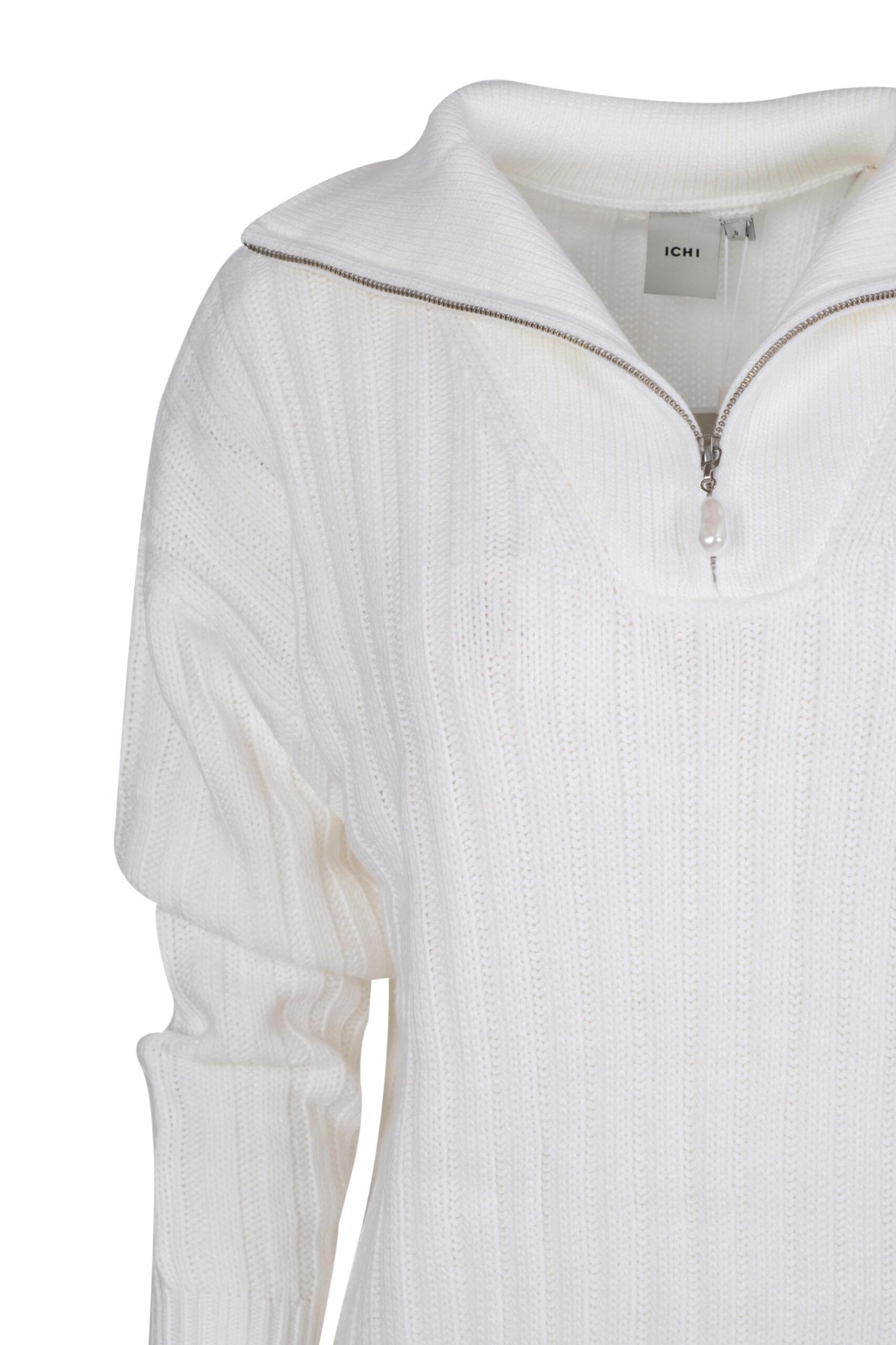 High Open Neck Wide Rib Sweater with Zip