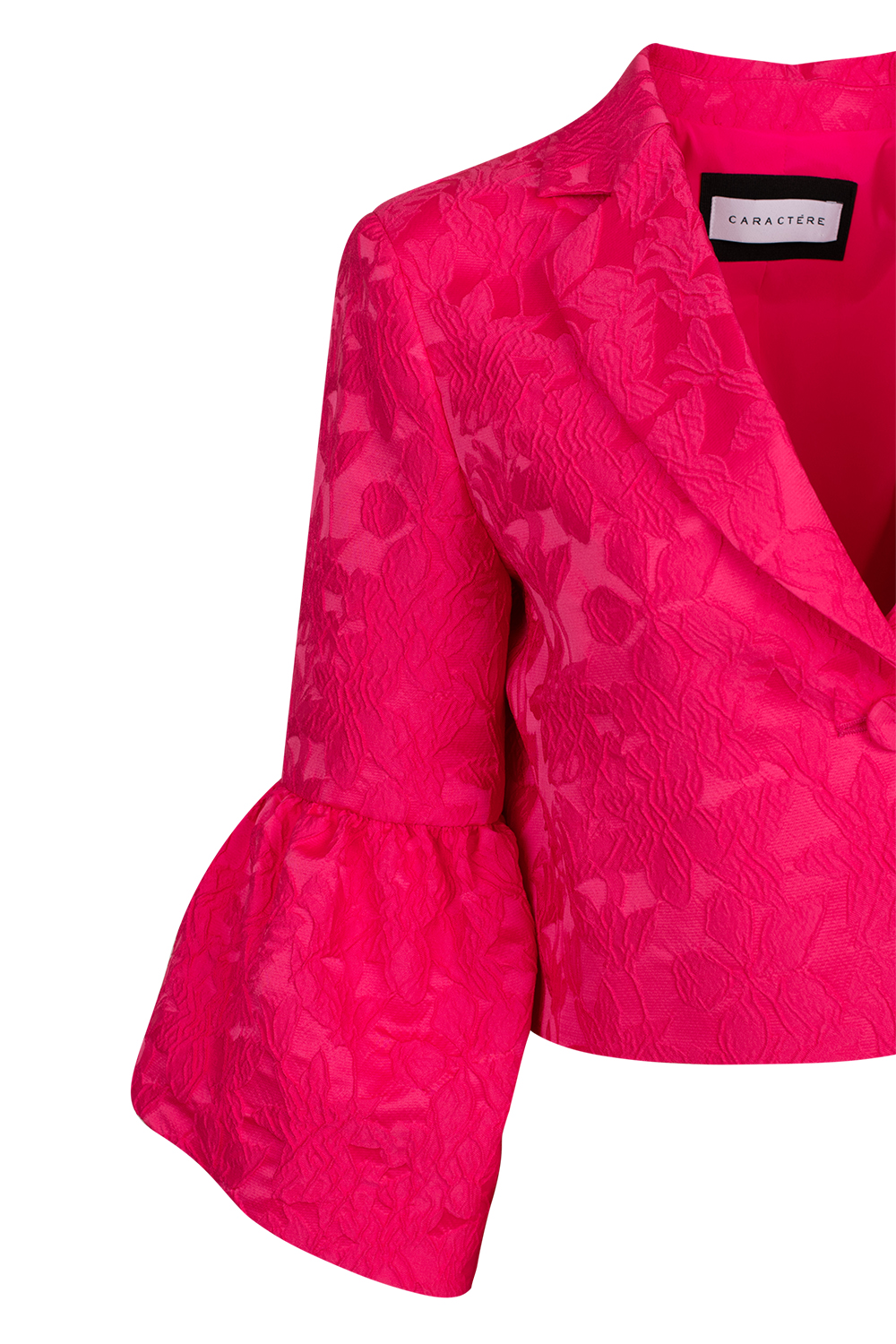 Puffed Brocade Cropped Jacket with Cuffs