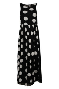 Image of Sleeveless Large Polka Dot Maxi Dress with Waist Ruching