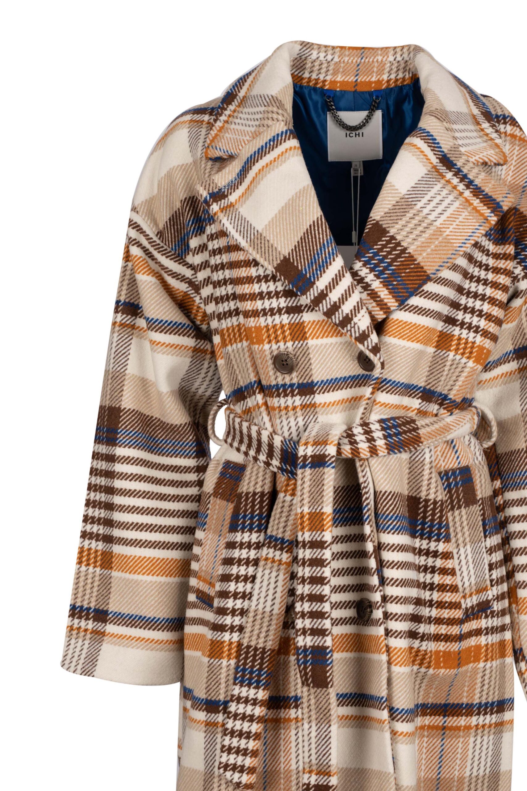 Long Textured Checked Belted Coat
