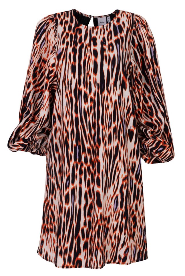 Animal Print Straight Dress with Oversized Puffed Sleeves