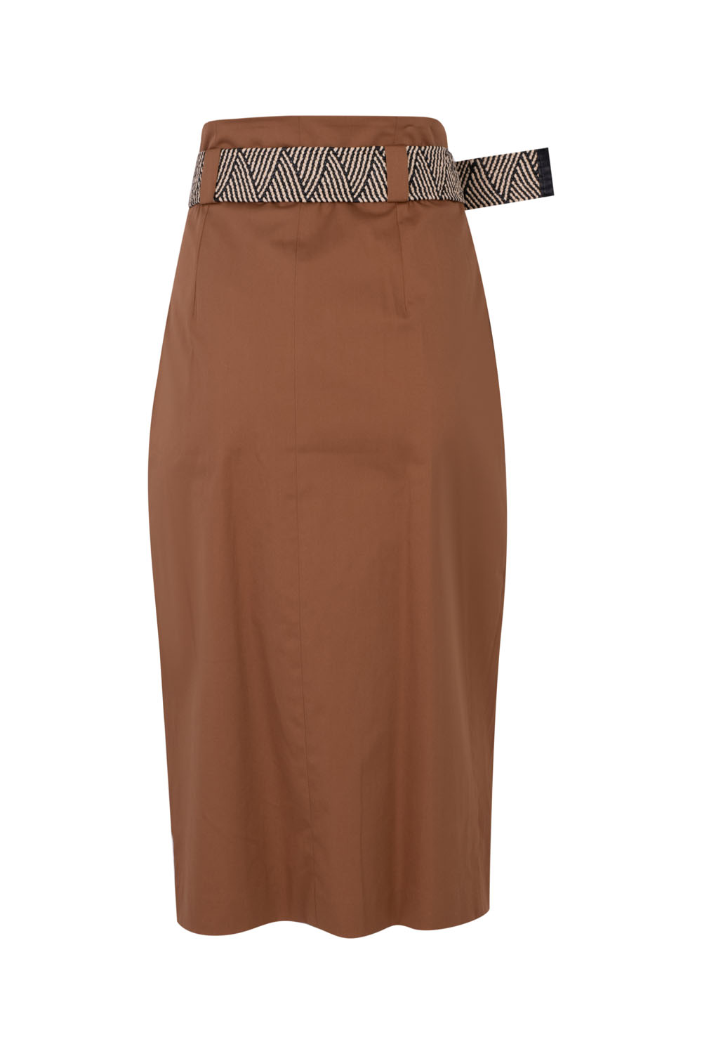 Midi Belted Skirt with Paperbag Waist,Front Buttoning ,Side Pockets and Extra Raffia Belt