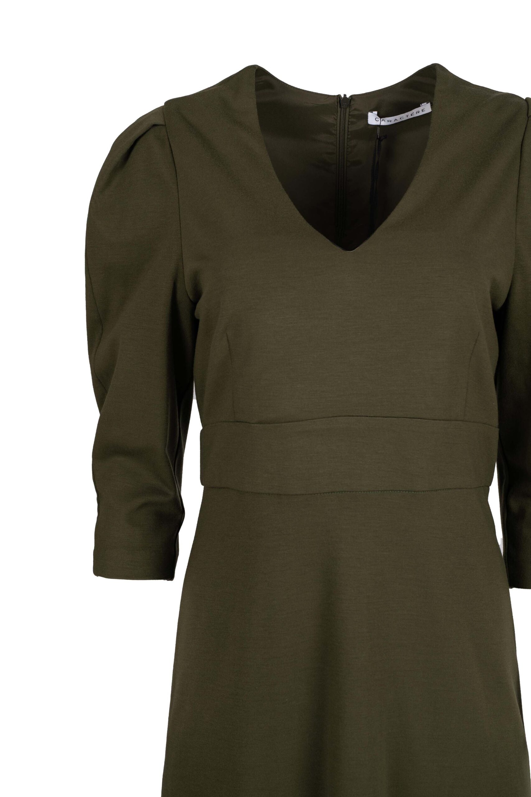 V Neck Puffed Sleeved Shift Dress with Waist Detail