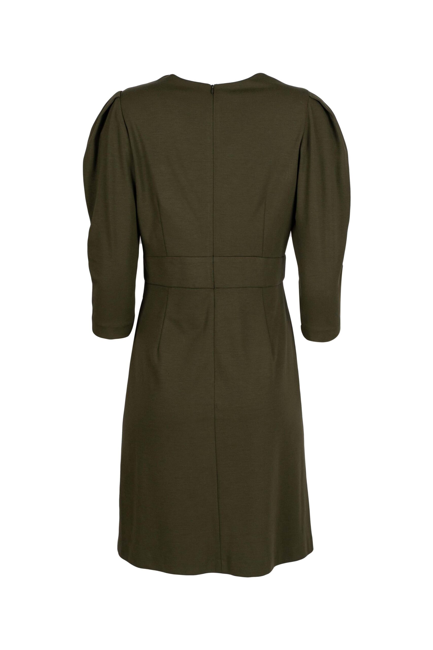 V Neck Puffed Sleeved Shift Dress with Waist Detail