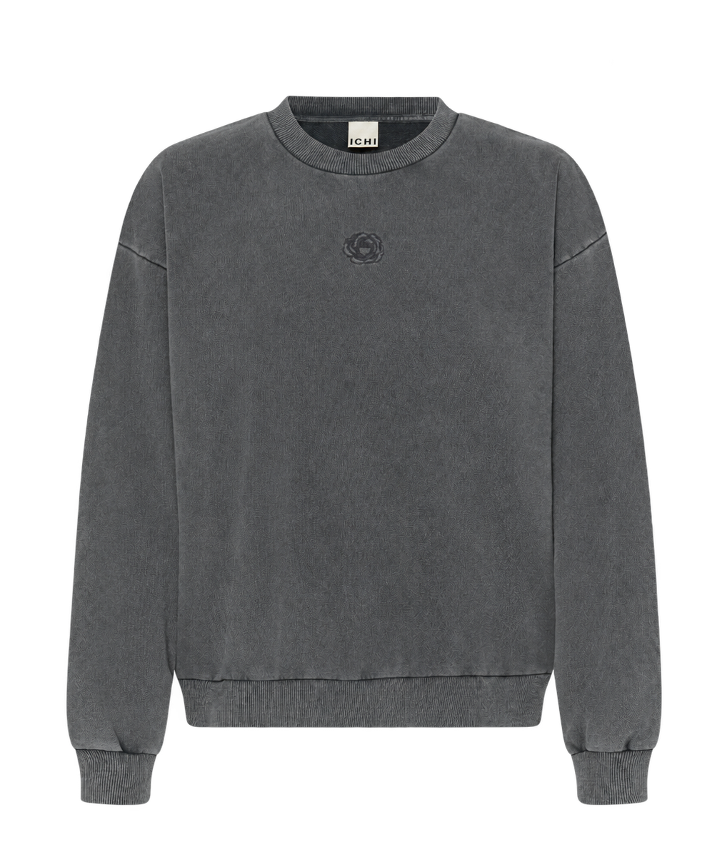Image of Boxy Sweatshirt with Front Floral Detail – Ichi