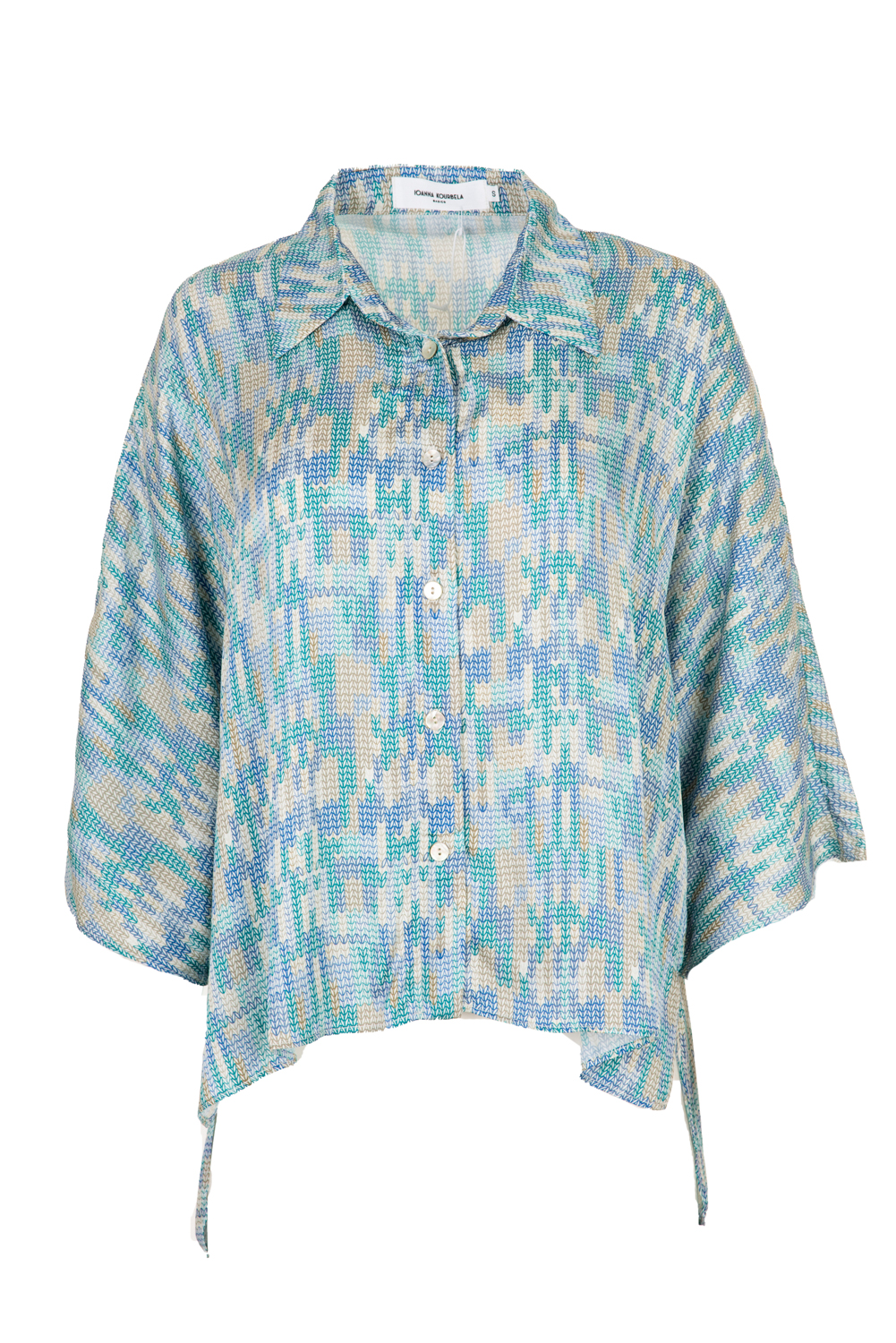Asymmetric Printed Kimono-Shirt with Slit Back Detail