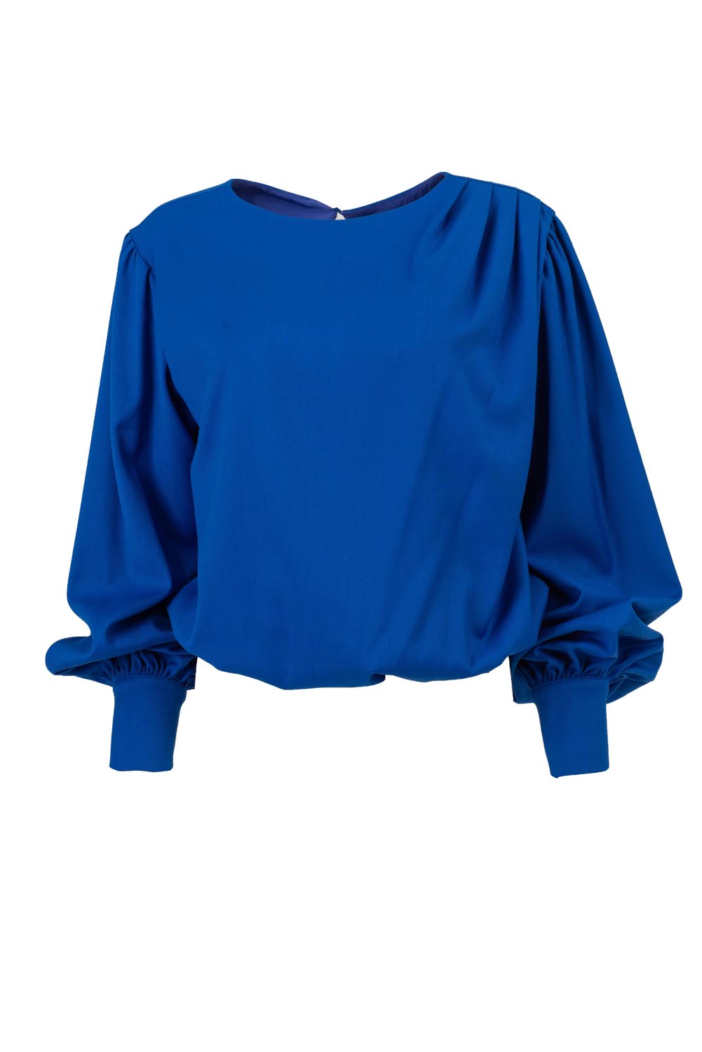 Ruched Bomber Blouse with Puffed Sleeves