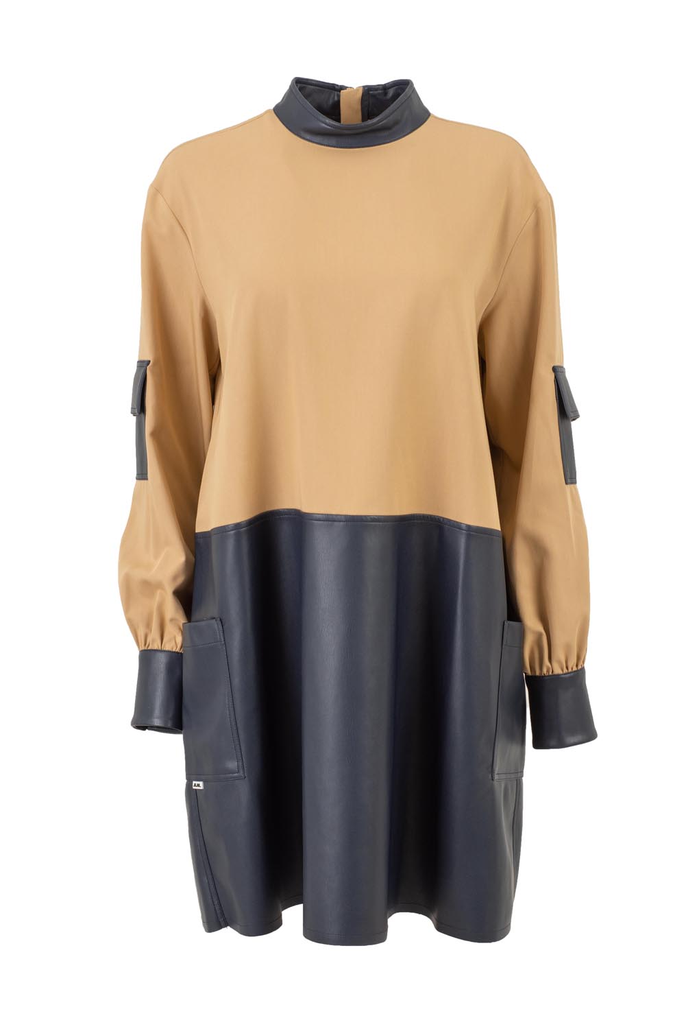 Double Textured Dress with Utility Details and Laser Cut Hemline