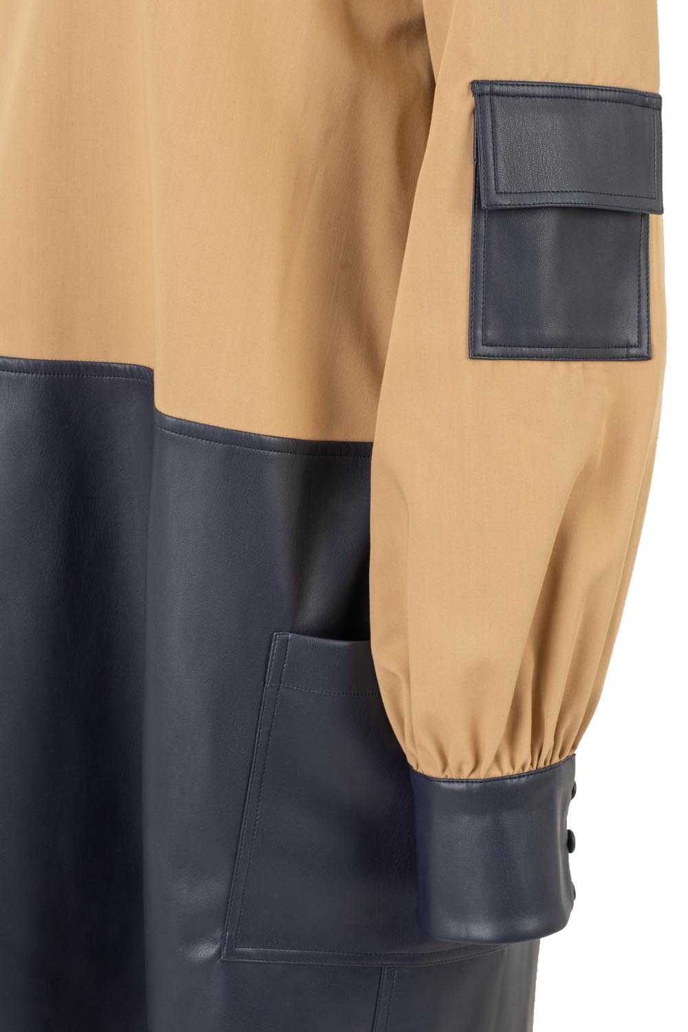 Double Textured Dress with Utility Details and Laser Cut Hemline