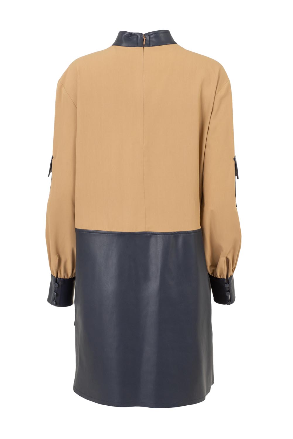 Double Textured Dress with Utility Details and Laser Cut Hemline