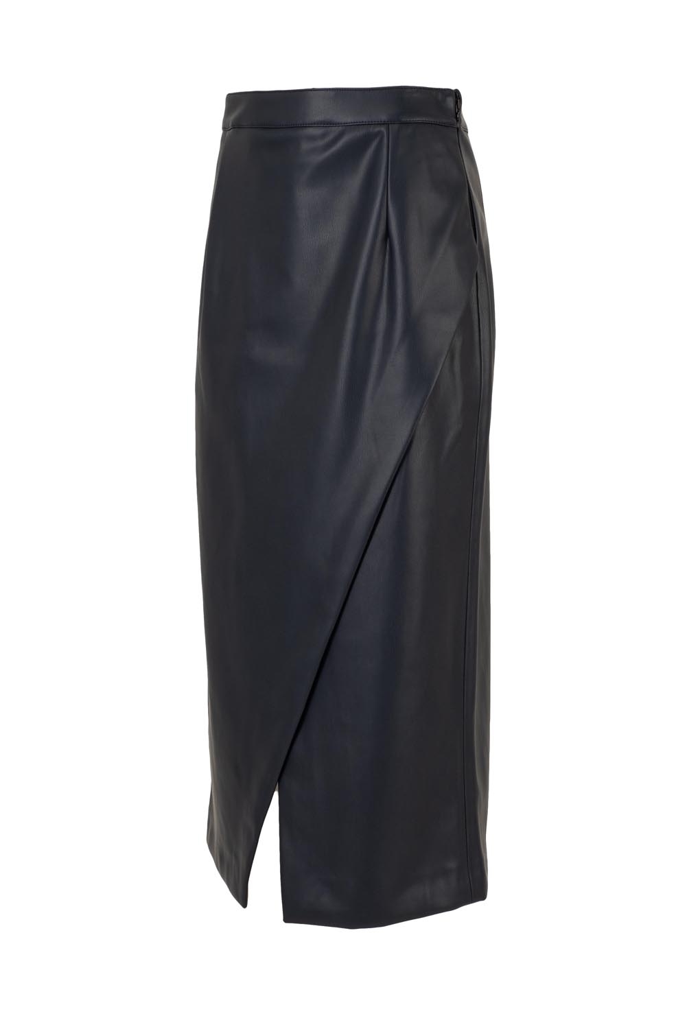 Eco-Leather Wrap Midi Skirt