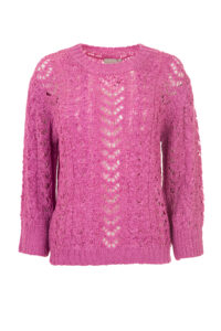 Image of Open-Work Cable Knit Crochet Boxy Jumper with 3/4 Sleeves