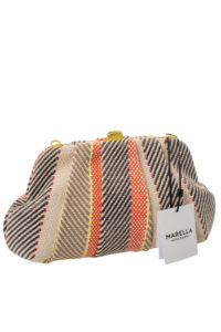 Image of Striped Rattan Pleated Clutch with Extra Strap