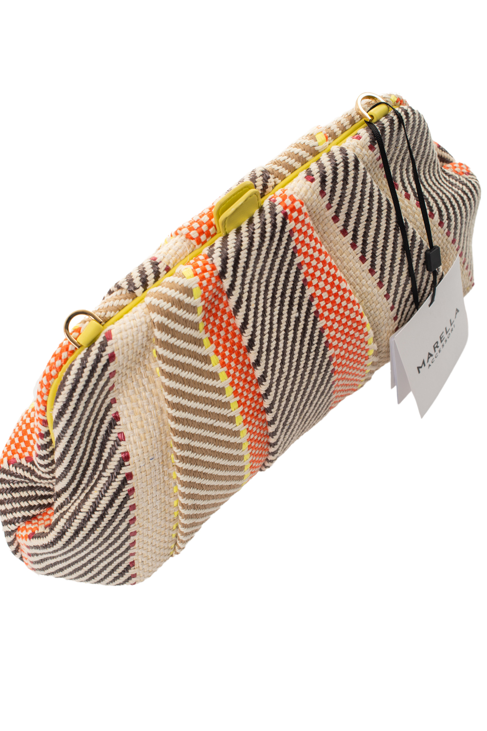 Striped Rattan Pleated Clutch with Extra Strap