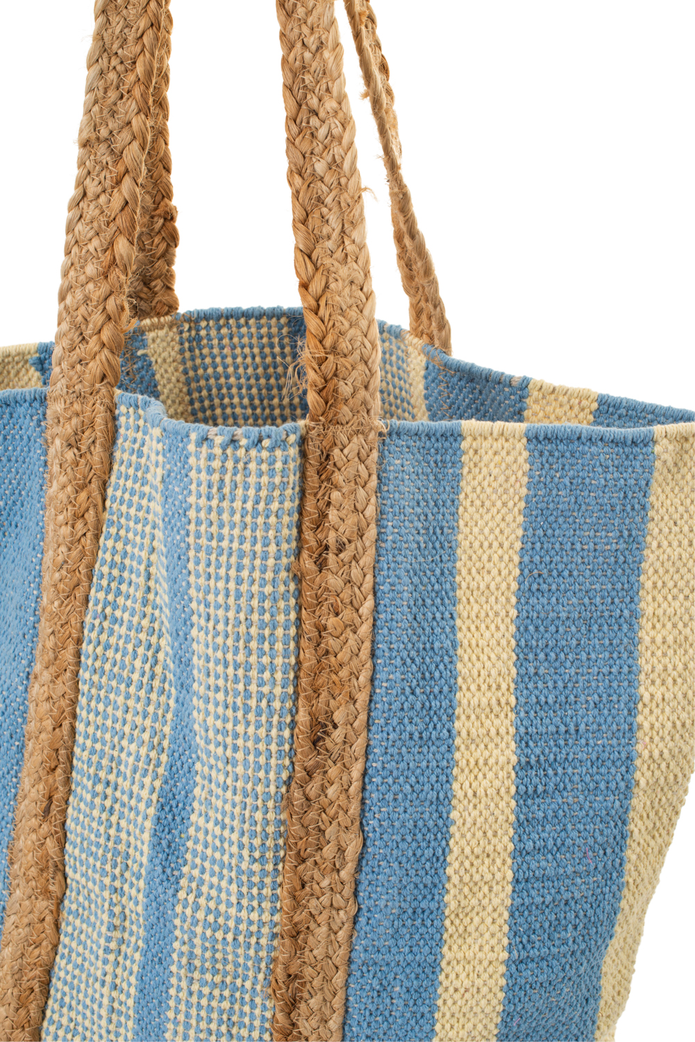 Striped Textured Tote Bag with Woven Raffia Detail