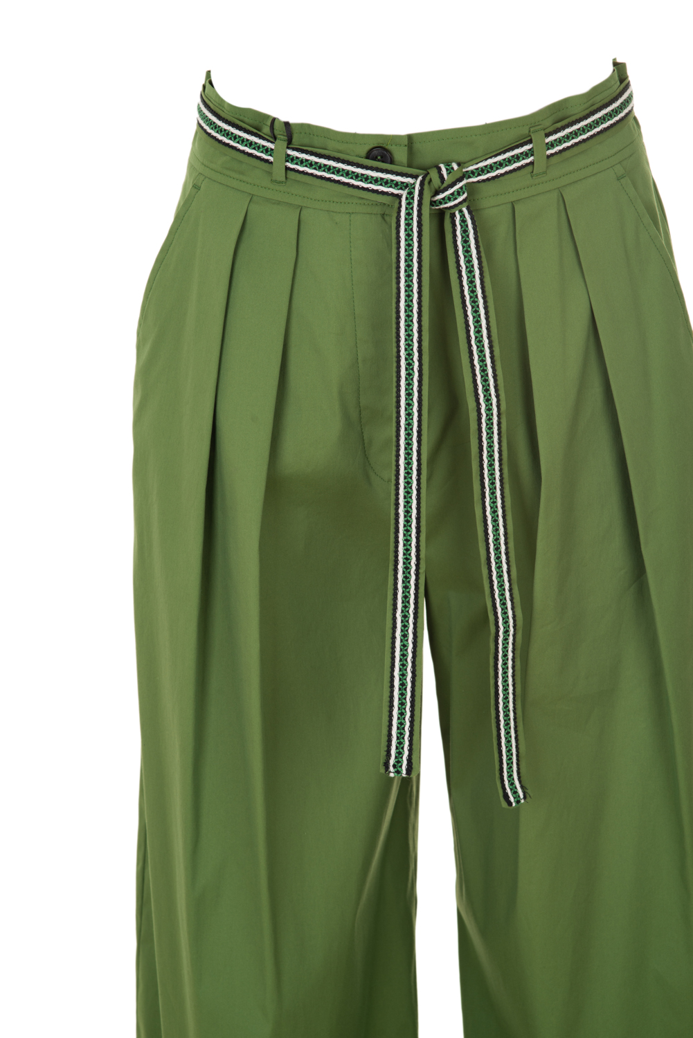 Wide Legged Trousers with Front Pleats and Macramé Tie Belt