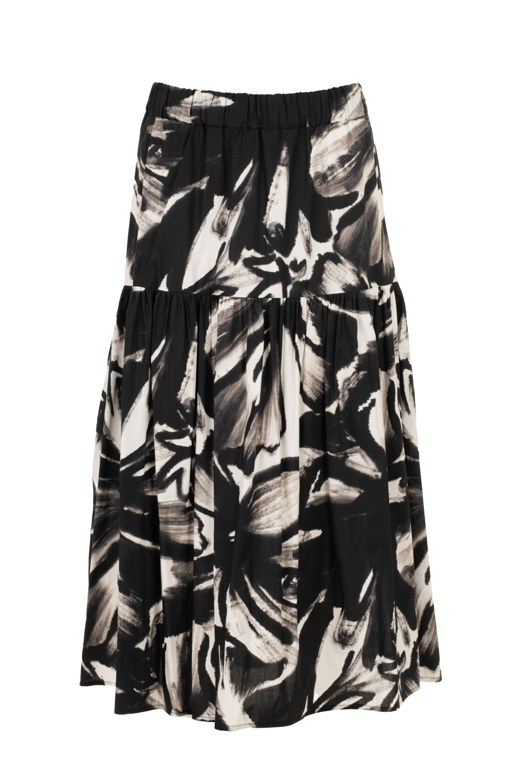 Image of Mega-Floral Tiered Skirt with Elasticated Waistband