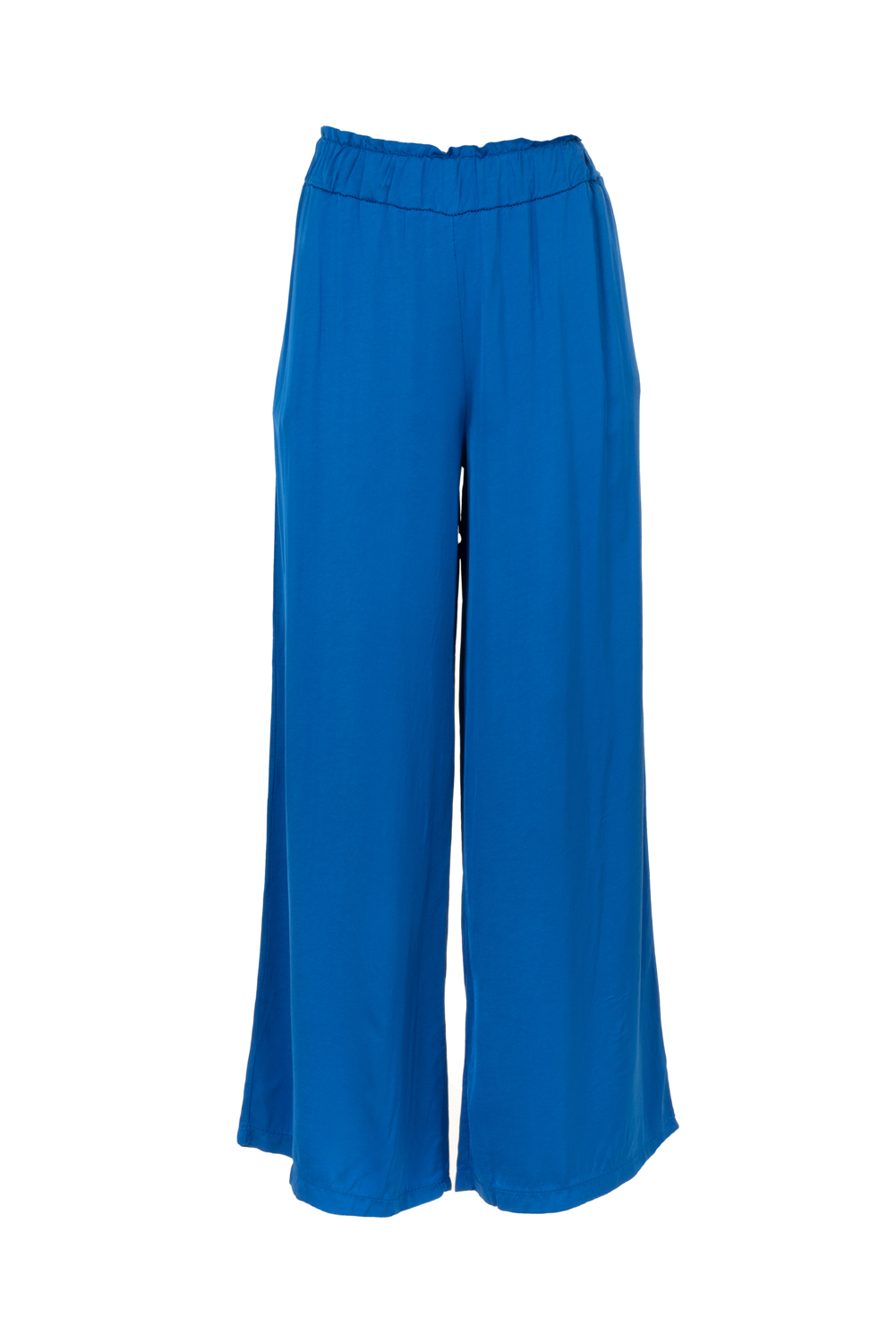 Wide Legged Silky Trousers with Elasticated Waistband and Pockets