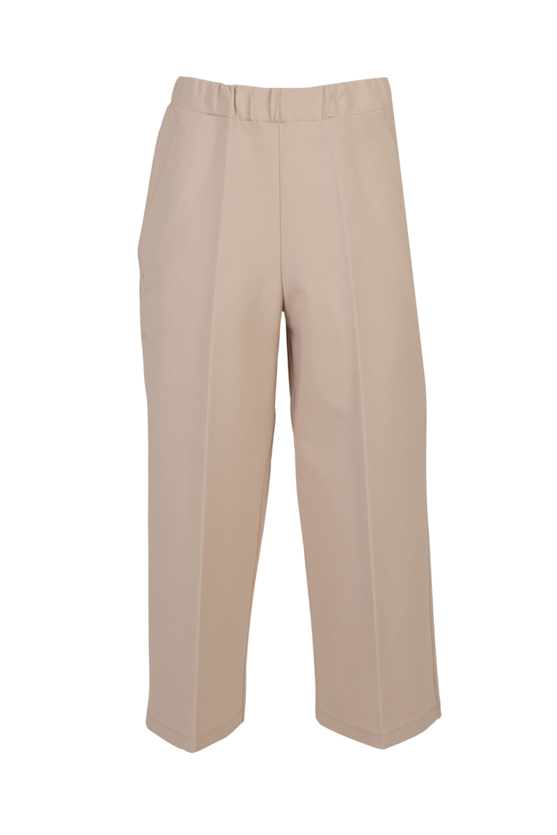 Cropped Jersey Wide Leg Pants with Elasticated Waistband