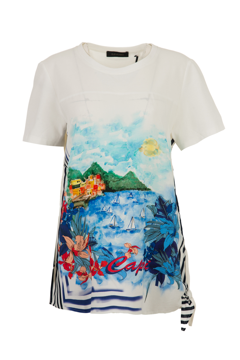 T -Shirt with Watercolour Print and Side Tying