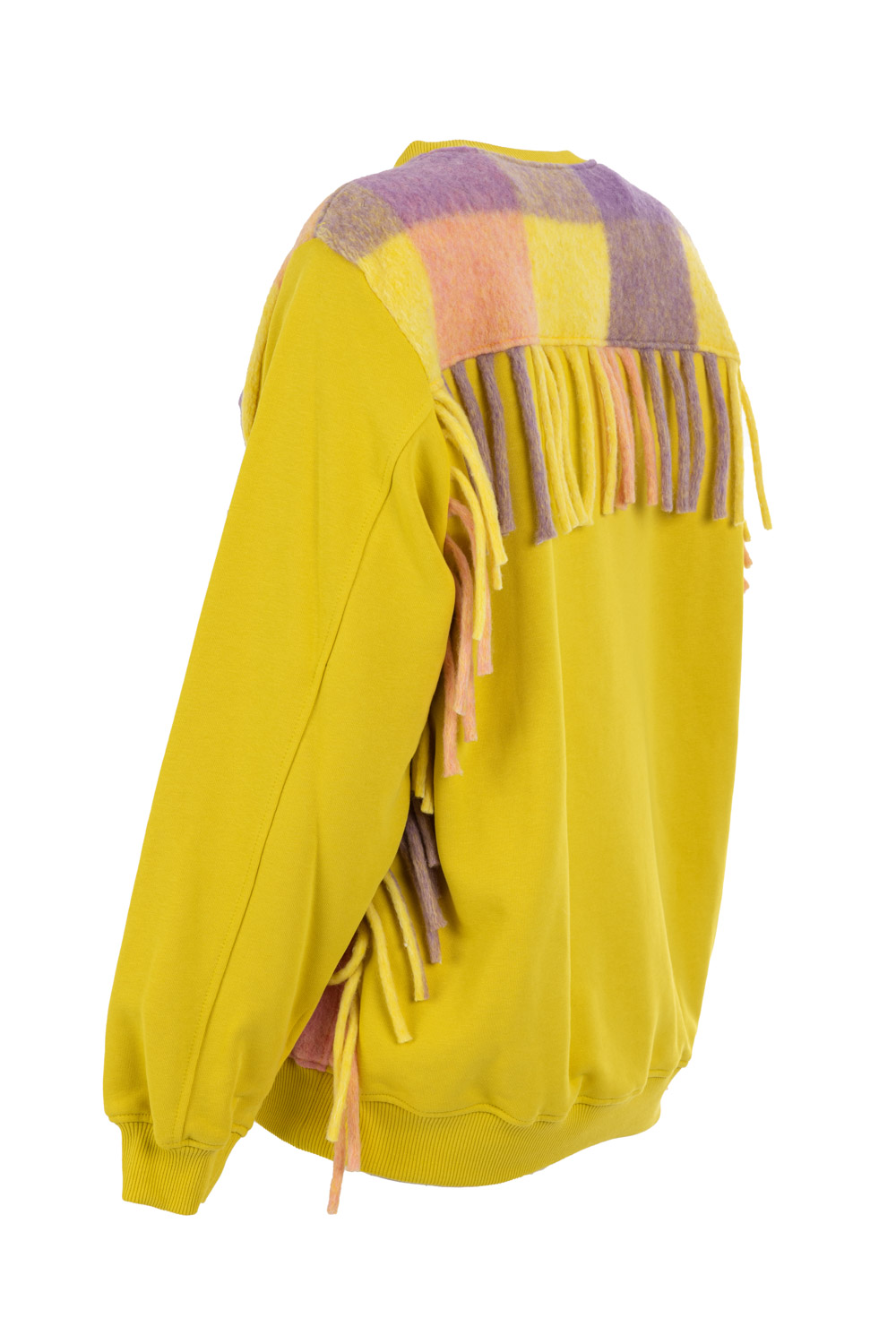 Fancy Sweatshirt with Check Panels and Side Fringe