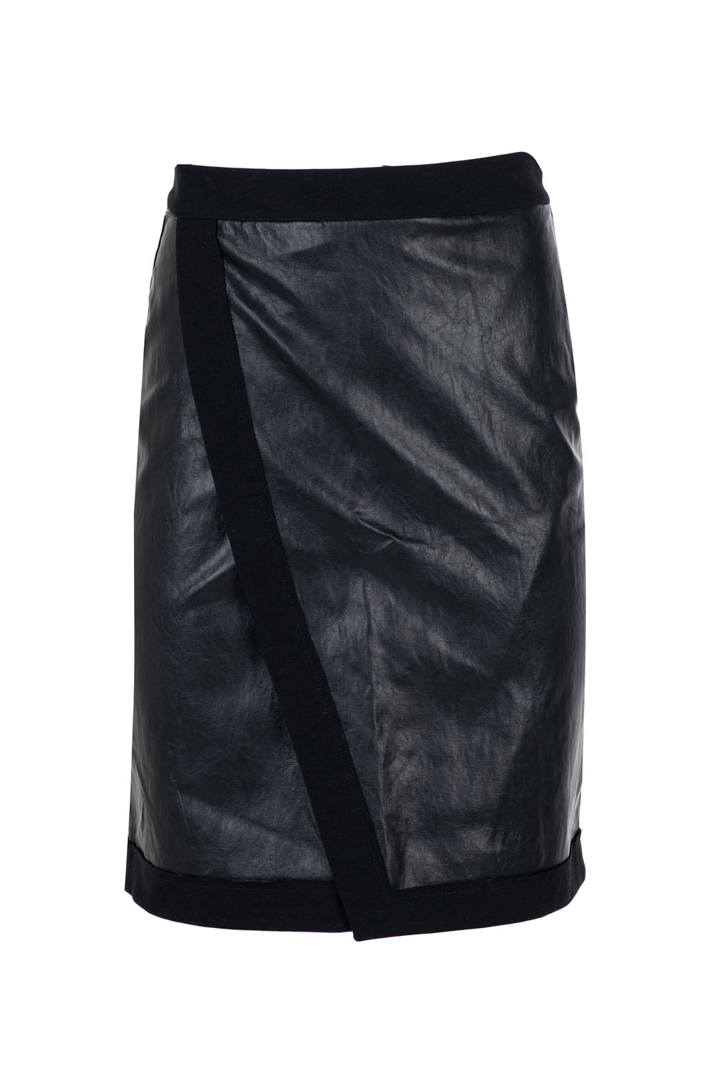 Eco-Leather and Ponte Cotton Mini Skirt with Front Slit