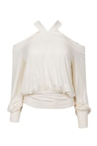 Image of Cold Shoulder Top with Long Puffy Sleeves