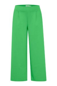 Cropped Wide-Leg Jersey Trousers with Elasticated Backband -Ichi - Kerry Green, XL
